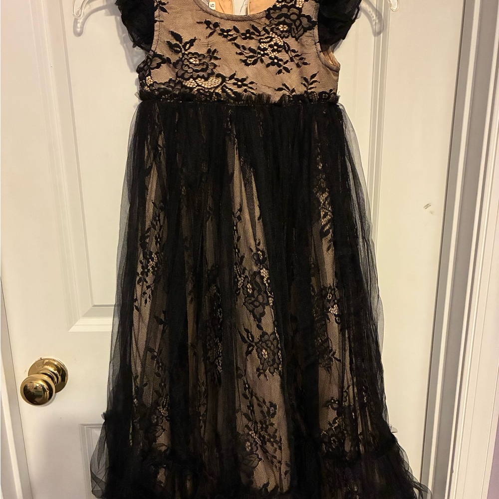Black and Tan Sleeveless Gown with Flutter Sleeves for Weddings